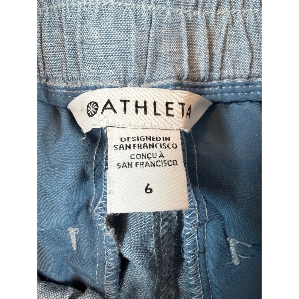 Athleta Cabo Linen Wide Leg Pants Womens 6 Blue Coastal Lagenlook Elastic Waist - Picture 5 of 7